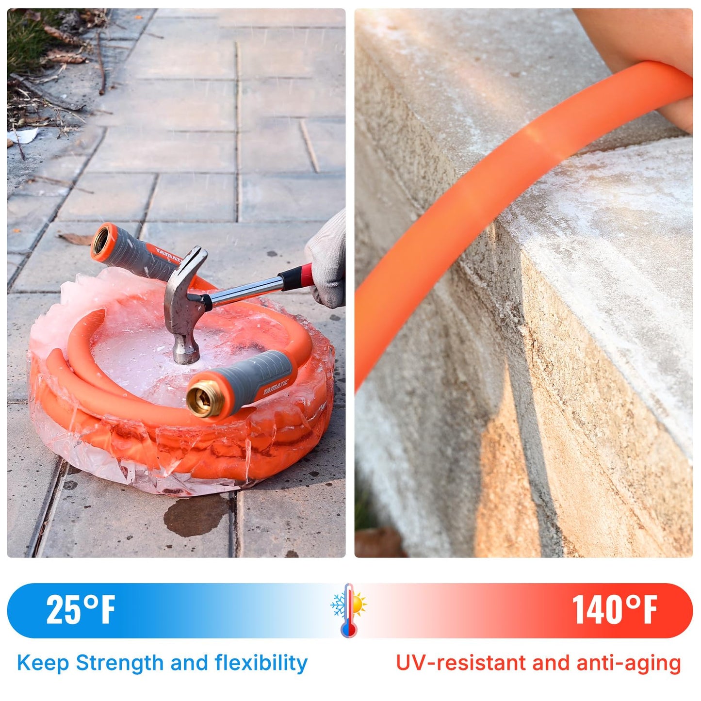 YAMATIC ECO-Friendly Garden Lead-in Hose 5/8 in. x 5 ft Heavy Duty Enhanced Brass Connectors | All-Weather Flexibility| Lightweight | RoHS Standard