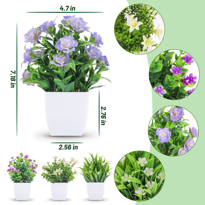 Der Rose 4 Pack Small Fake Plants Mini Artificial Faux Plants with Fake Flowers for Home Room Farmhouse Bathroom Decor Indoor