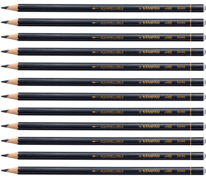 Stabilo 8406 All Coloured Pencil Crayons for Almost All Surfaces, 3.3 mm, Black, Pack of 12