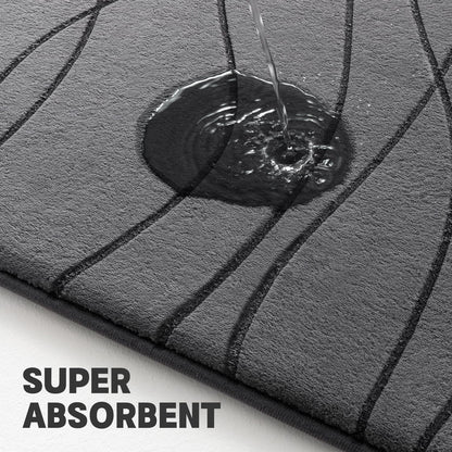 YIHOUSE Memory Foam Grey Bath Mat Set 2 Piece, Ultra Absorbent Bath Mat for Bathroom - Non-Slip Machine Washable & Dry Quickly, 2 Piece Bathroom Mat Set, Dark Grey