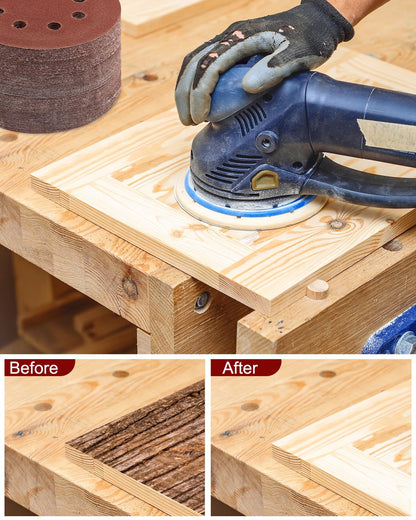 Mixiflor 200 Pcs 5 Inch Sanding Discs with 8 Holes Hook and Loop, 40/60/80/120/240/400/600/1000/1500/2000 Assorted Grits Round Sandingpaper, Red Sand Paper for Random Orbital Sander