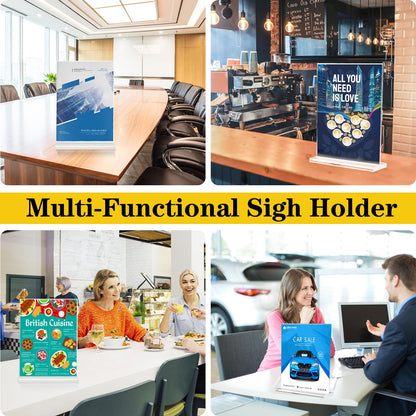 Aifanss Acrylic Sign Holder 8.5 x 11 - 6 Pack Plastic Sign Holder Vertical Standing Acrylic Paper Holder, Picture Frame Flyer Document Clear Display Stand for Table Top Office Hotel Store Restaurants