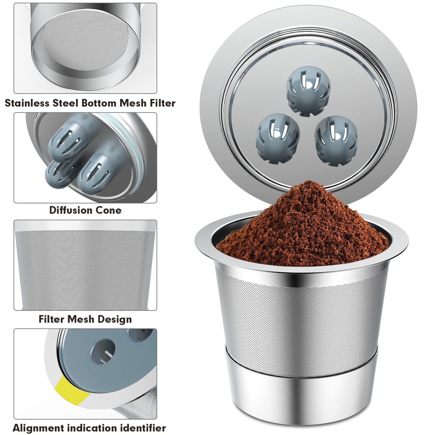 Stainless Steel Reusable K Cups Compatible with Ninja Dual Brew Coffee Maker,Upgrade2 Pack K Cups Reusable Coffee Pods,Permanent K Cups Coffee Filters Fit Ninja CFP201 CFP301 CFP400 (2Pack)