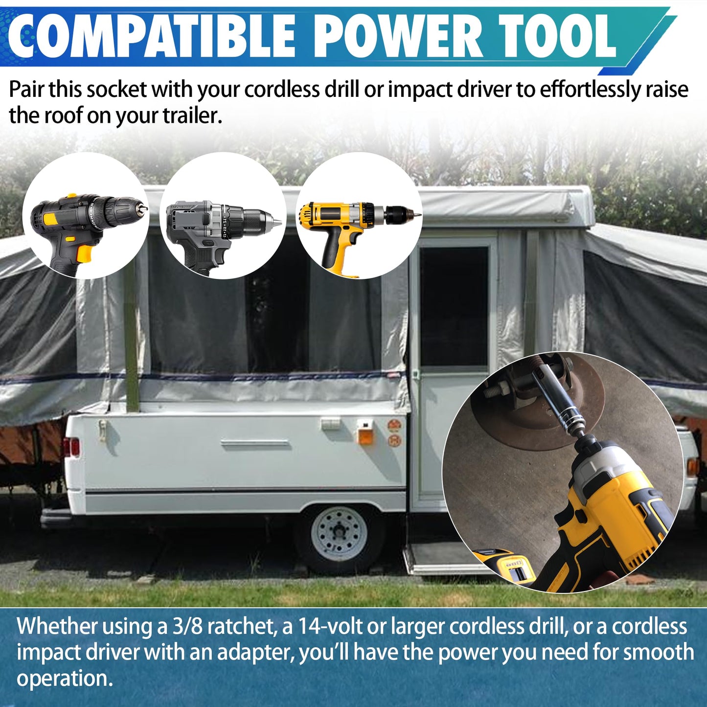 Aussio Trailer Crank Handle for Coleman Fleetwood Pop Up Camper - 3/8 Socket Replacement Popup Trailer Accessories and Parts