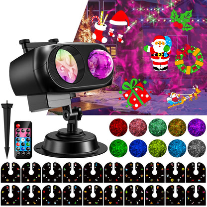 Christmas Projector Lights Outdoor, Waterproof 2-in-1 Holiday Decorations Projection Lamp (10 Ocean Wave & 160 Patterns) with Remote Control for Christmas New Year Decor Light Show (Black)