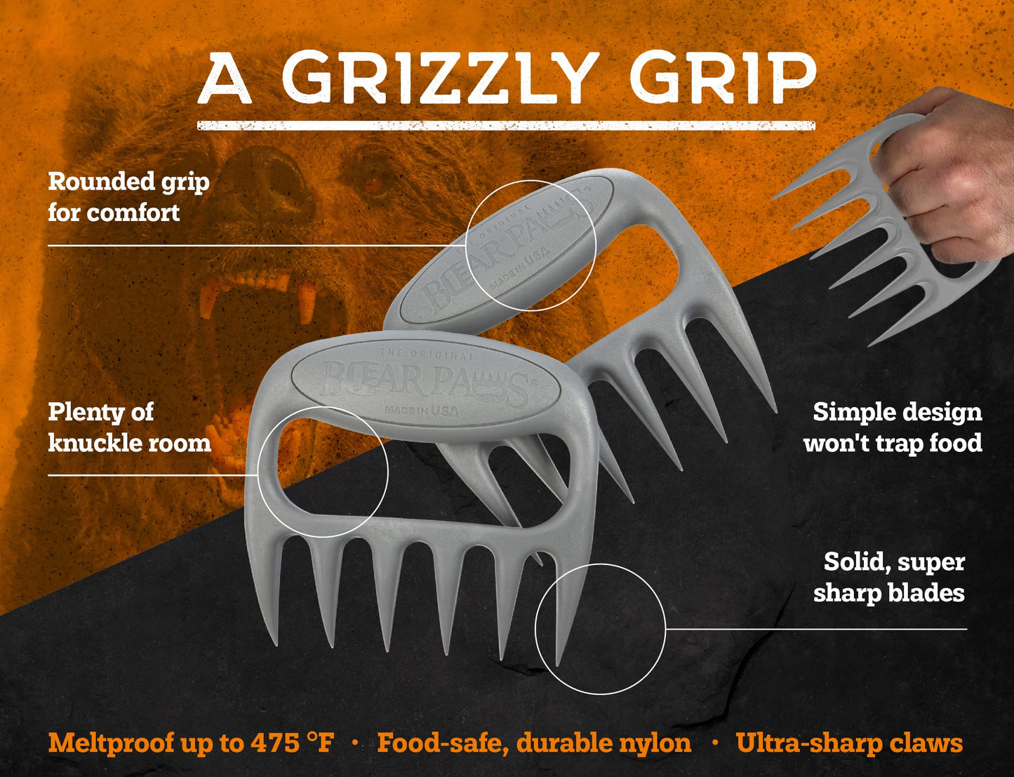 The Original Bear Paws Shredder Claws - Easily Lift, Handle, Shred, and Cut Meats - Essential for BBQ Pros - Ultra-Sharp