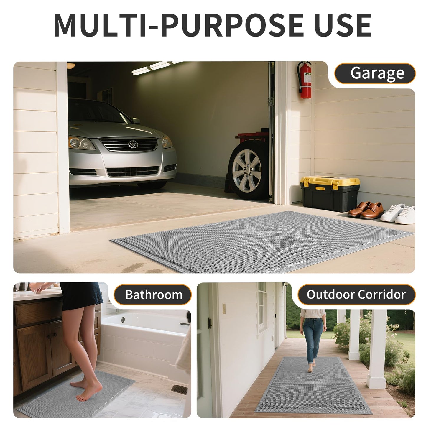 YDKGL Front Door Mat 20''x31'', Drainage Heavy Duty Dirt Trapping Non-Slip Doormats, Rubber Floor Mats, Restaurant Commercial Kitchen Industral Pool Entrance Bar Wet Area, Grey