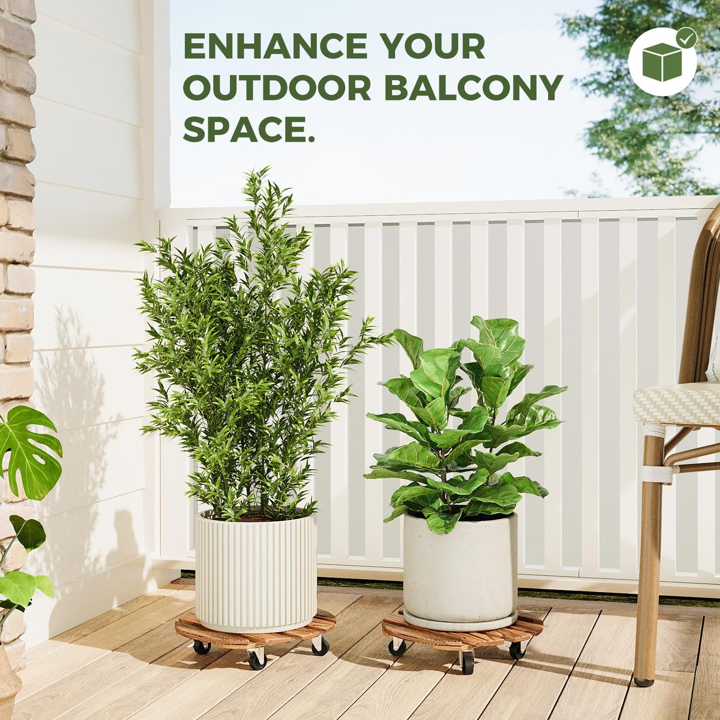 Bamworld Plant Stand Outdoor 12in Plant Caddy with Wheels Rolling Plant Stand with Wheels Round Planter Caddy Flower Cart Plant Dolly for Heavy Duty Large Plants Plant Rollers (2 Pack)