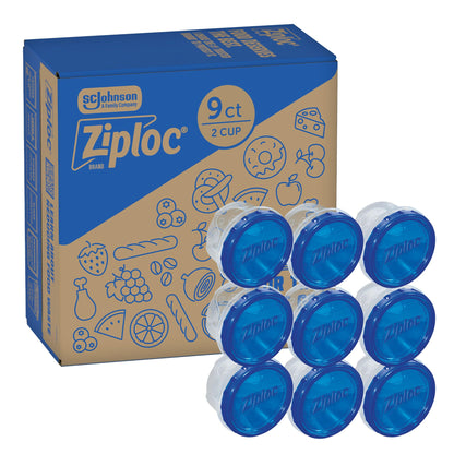 Ziploc Twist N Loc Reusable Containers, Leak-Proof Lid, Keeps Food Fresh, BPA Free, Microwave, Freezer and Dishwasher Safe Food Storage for Lunch and Leftovers, 9 Containers, 2 Cup Capacity