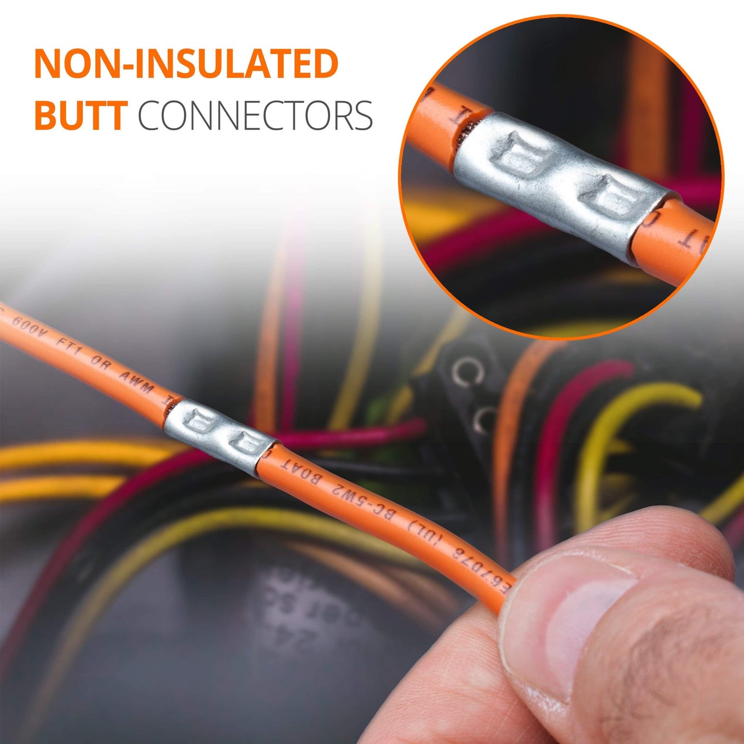 Wirefy 200 PCS Non Insulated Butt Connectors Kit - Butt Splice Connectors - Uninsulated Crimp Wire Connectors - 24-8 AWG