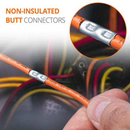 Wirefy 200 PCS Non Insulated Butt Connectors Kit - Butt Splice Connectors - Uninsulated Crimp Wire Connectors - 24-8 AWG