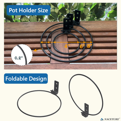 6 Inch Foldable Flower Pot Holder Ring for Wall Mount 3 Pack – Heavy Duty Metal Round Planter Hooks Hangers - Fence Pot Plant Holders Hanging Bracket for Outdoor Indoor