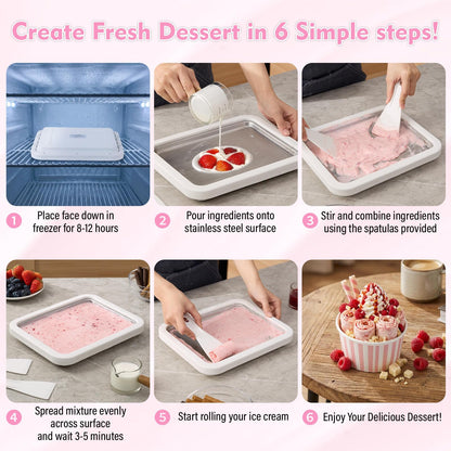 Rolled Ice Cream Maker Kit. Instant Ice Cream Maker. Includes Recipe Book, Large Freeze Tray, 2 Food Grade Spatulas & Gift Ready Packaging. Fun Homemade Ice Cream Experience For the Family.