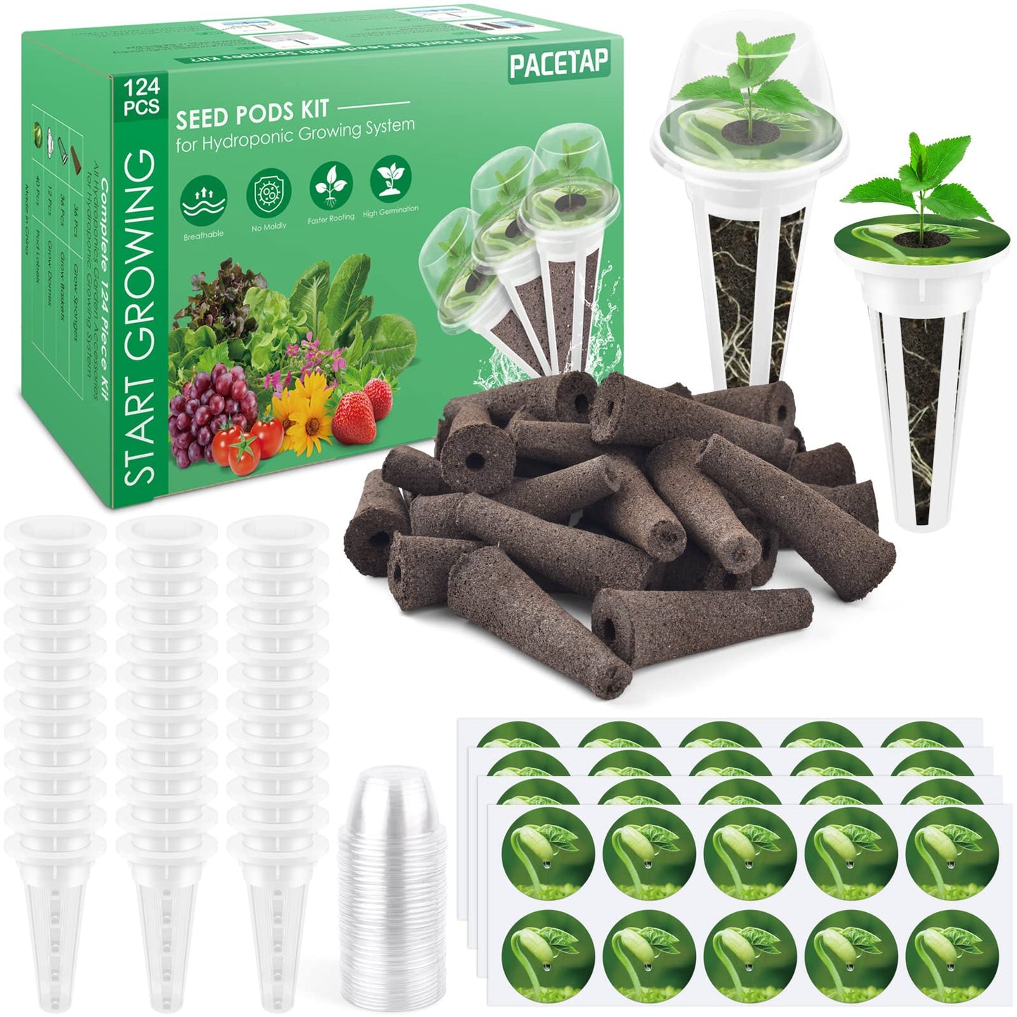 AeroGarden 124 Pc Seed Pod Kit - Hydroponic Growing System with 36 Grow Sponges, 36 Baskets, 12 Domes & 40 Pod Labels