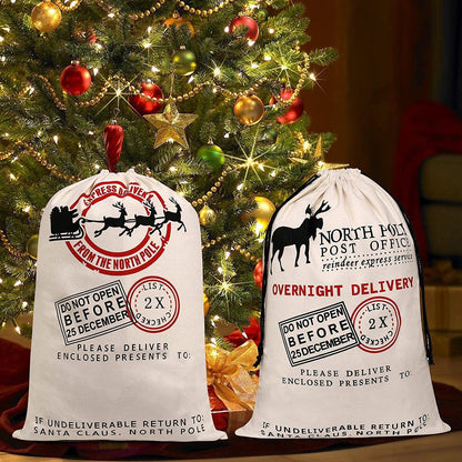 ZEAUBiM Santa Burlap Sack Bags with Drawstring 27.6"x 19.7" for Large Xmas Package Storage, Event Party Supplies, Christmas Party Favors - 2pcs