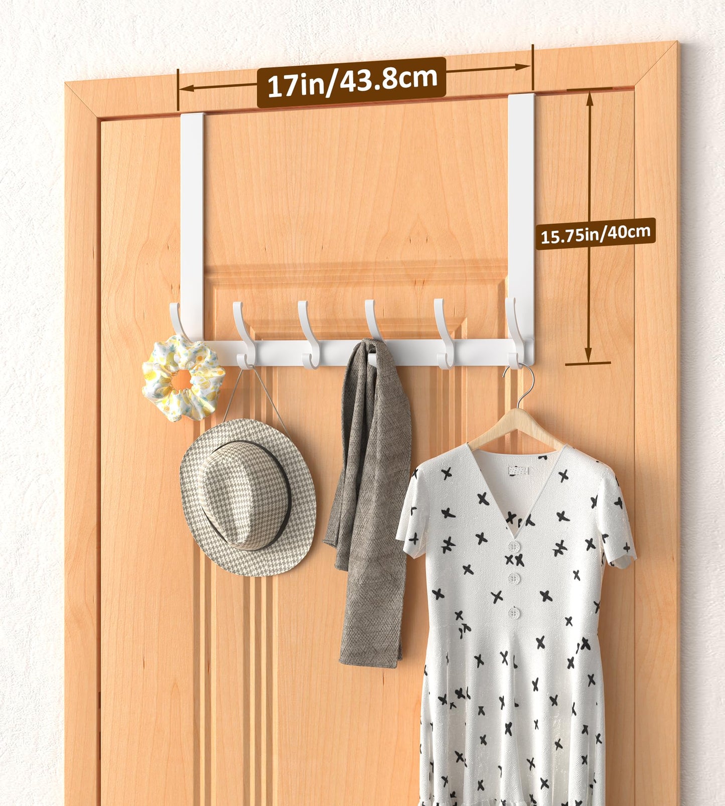 CHAUNCEY HOME Long Over The Door Hooks Hanger with 15.75" Arms for Easier Access by Shorter, Heavy Duty Door Hanger for Coat, F16C, Fits Standard 1 3/8'' Doors, Towel Racks for Bathroom, White
