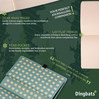 Dingbats* Wildlife Dotted Journal Notebook A5 - Vegan Leather Soft Cover, Ideal for Work, Travel - Pocket, Elastic Closure, Bookmark