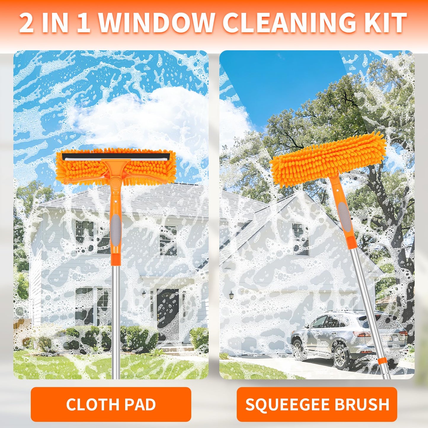 TIMIVO 67" Squeegee Window Cleaner, 2 in 1 Professional Window Cleaning Tool Kit with Extension Pole, Window Washing Equipment with Rotatable Head for Indoor Outdoor Windows Car Glass