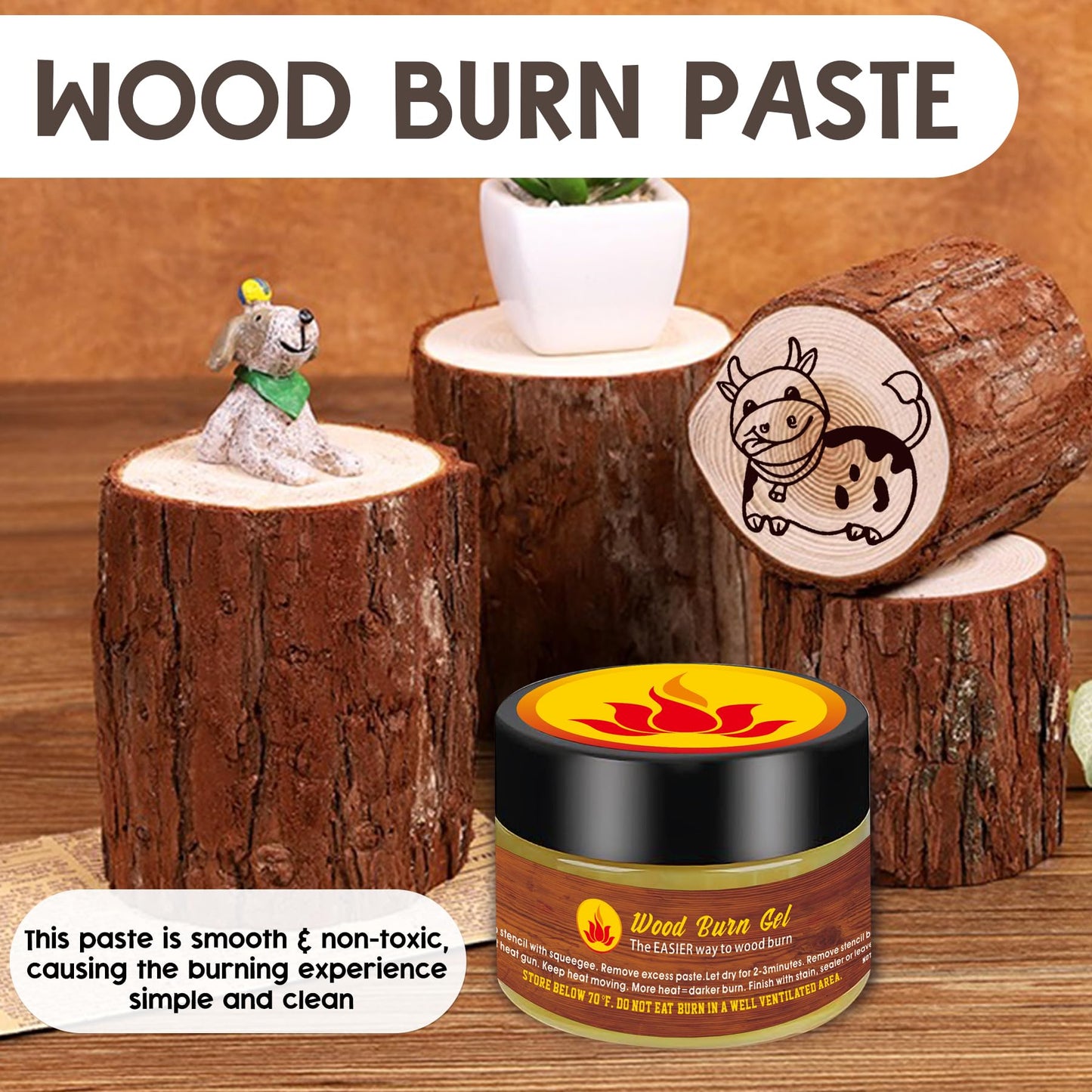 1DFAUL Wooden Burning Paste, 4 OZ Wood Burn Gel with Silicone Squeegee for Crafting, Drawing and DIY Arts, Create Beautiful Art in Minutes, Personalize Your Craft