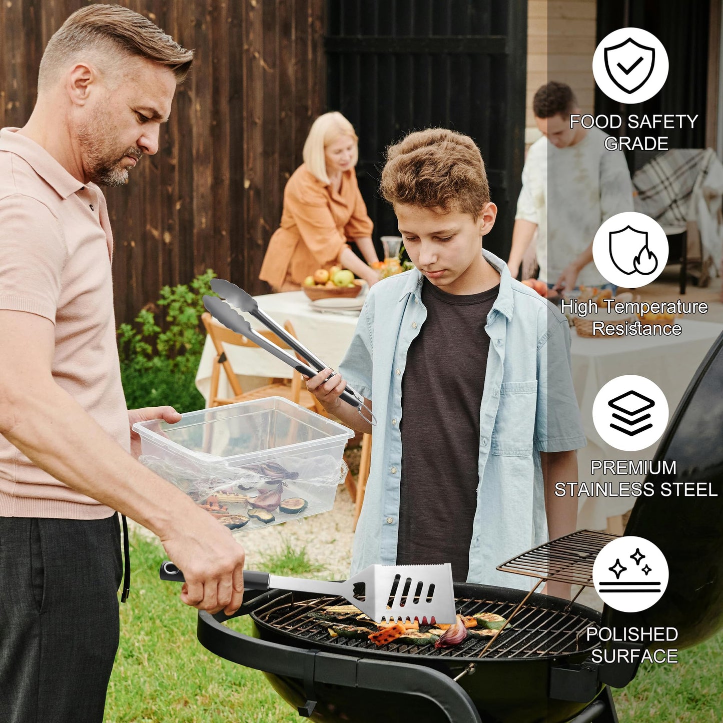 BBQ Accessories Grill Tools, Heavy Duty Grilling Accessories Barbecue Accessories Stainless Steel Grill Accessories with Spatula,Fork,Tongs,Brush and Gift-Box for Outdoor Grill, Home Grill (4PCS)