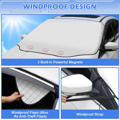Tevlaphee Windshield Cover for Ice and Snow, Windshield Snow Cover, Magnetic, Car Windshield Snow Cover, Against Snow, Ice, Frost, Dust, Sun, Fits Most Cars Trucks Vans Suvs, 197 * 128cm (Silver-2)
