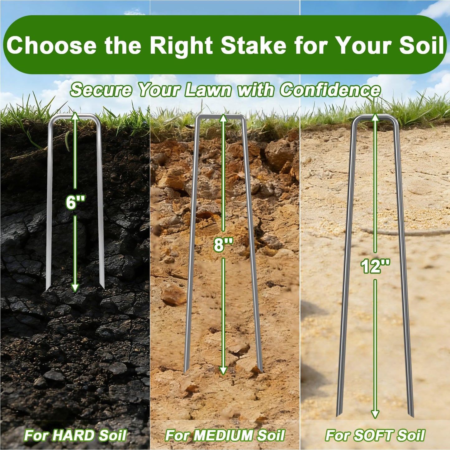 AAGUT 12 Inch 8 Gauge Galvanized Garden Landscape Staples Fence Stakes 20 PCS Anti-Rust Landscape Pins for Secure Lawn Fabric, Weed Barrier Fabric, Ground Cover, Dripper Irrigation Tubing Soaker Hose