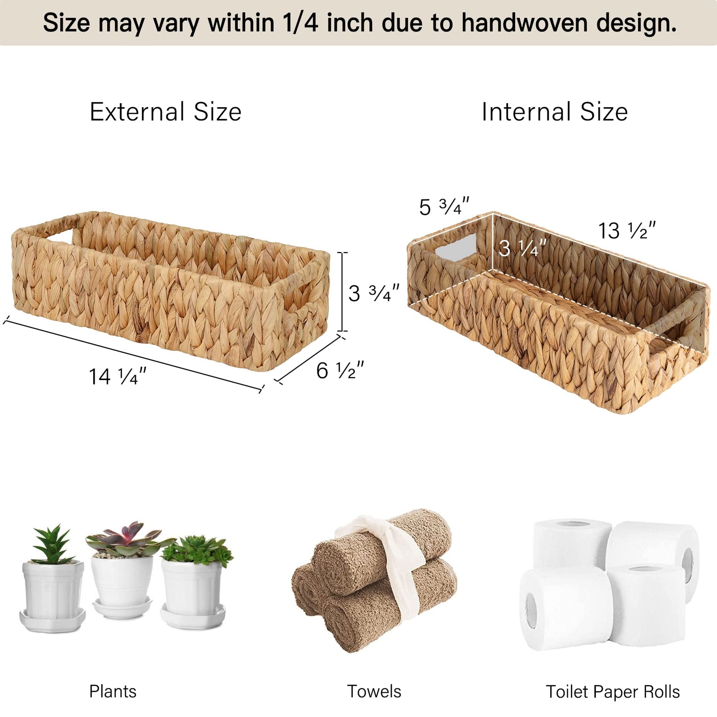 StorageWorks Water Hyacinth Basket for Toilet Paper, Wicker Baskets for Storage with Built-in Handles, 14 "L x 6 "W x 3 "H