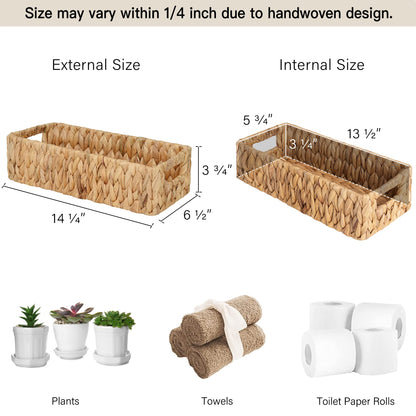 StorageWorks Water Hyacinth Basket for Toilet Paper, Wicker Baskets for Storage with Built-in Handles, 14 "L x 6 "W x 3 "H