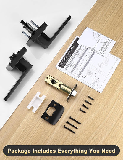 Tinewa 1 Pack No Lock Passage Door Lever, Reversible Door Handle Without Locking for Right/Left Handed Door, Matte Black Heavy Duty Square Lever Set for Interior/Exterior Use
