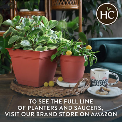 The HC Companies Eclipse Square Plastic Planter w/Attached Saucer - Outdoor & Indoor Plant Pot with Drainage Holes - Lightweight, UV-Resistant Plastic Pots for Plants (8" Red, Pack of 4)