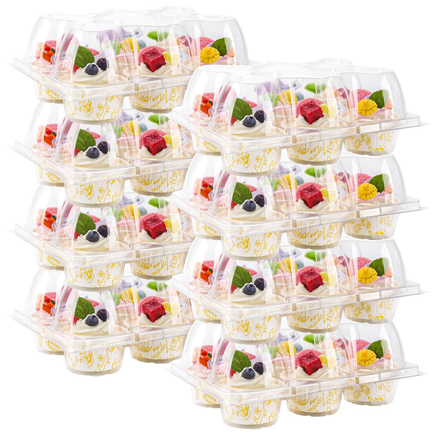 Valentines Gifts NPLUX 6 Count Cupcake Containers 30 Pack Cupcake Holders Clear Plastic Stackable Cupcake Boxes with Detachable Tall Dome Lids for 180 Cupcakes, BPA Free, Standard Size