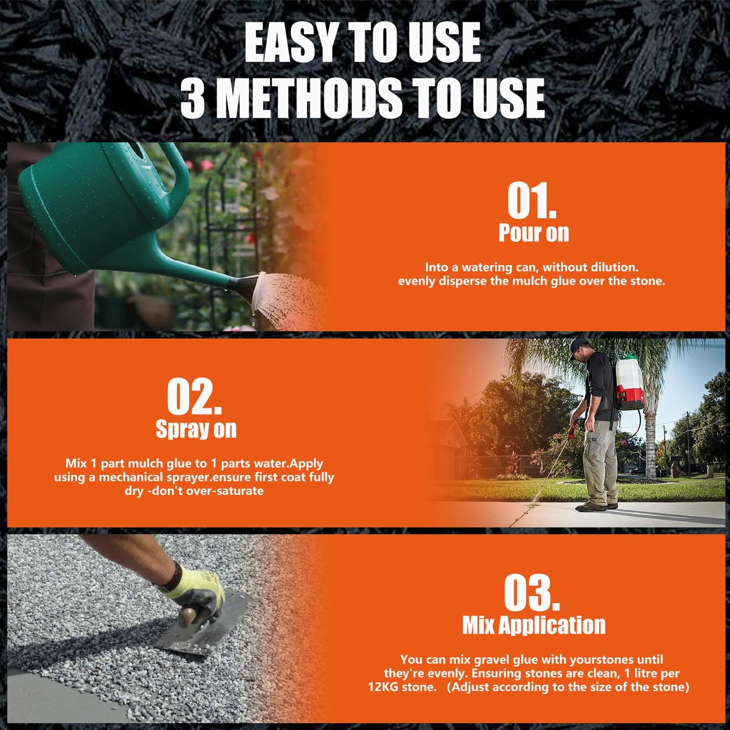Shabebe Mulch Glue for Landscaping, 80% Superior Hold 32OZ Rock Glue,2X Coverage vs Regular–Ideal for Mulch, Pine Straw, Stone–Fast-Drying, Non-Toxic,Dries Clear, Pea Gravel Stabilizer for Garden