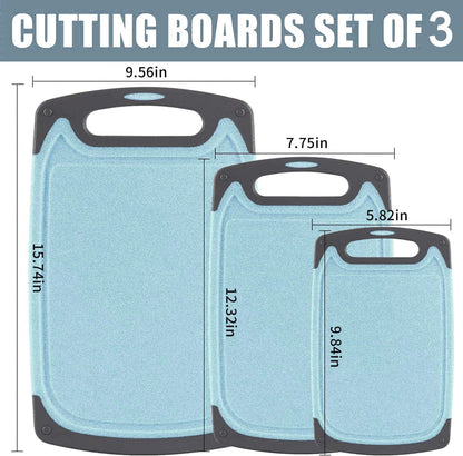 Cutting Boards Kitchen Cutting Board (3-Piece Set) Chopping Boards- Plastic Cutting Boards Set, Juice Grooves, BPA-Free and Dishwasher Safe (Blue)