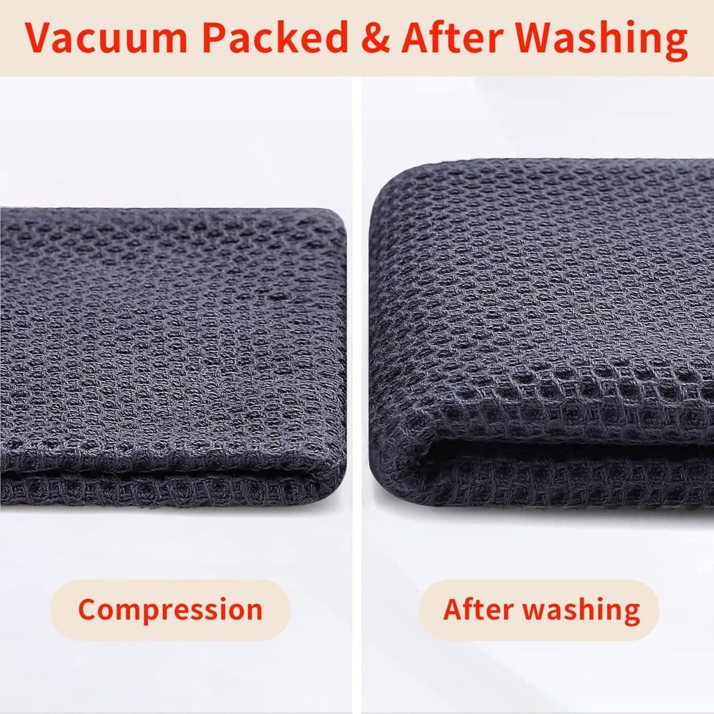 smiry Cotton Kitchen Dish Towels Set– 4 Pack 12x12 Inch & 4 Pack 13x28 Inch Kitchen Towels, 8 Pieces in Total, Ultra Soft Absorbent Quick Drying Dish Cloths Tea Towels, Dark Grey
