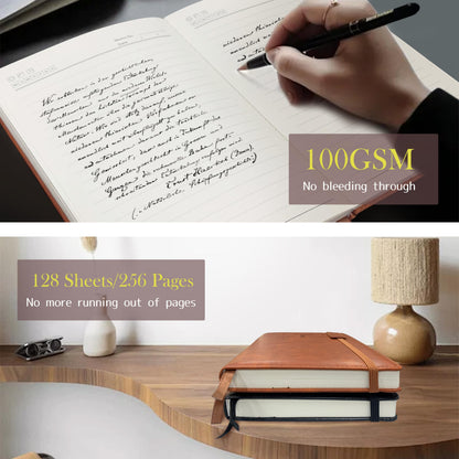 256 Pages Journal Notebook [2 Pack], A5 Leather Notebooks for Work, School, 100GSM College Ruled Journals Lined Pages, VALIDASS Meeting Laboratory Notebook for Women,Men(Black_Brown)