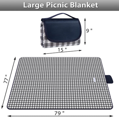 BARTHKIT Extra Large Outdoor Picnic Blanket, 79"x79" Waterproof Sandproof Beach Blanket, Portable Camping Blanket Lightweight for Camping Beach Park Courtyard, Black & White Grid