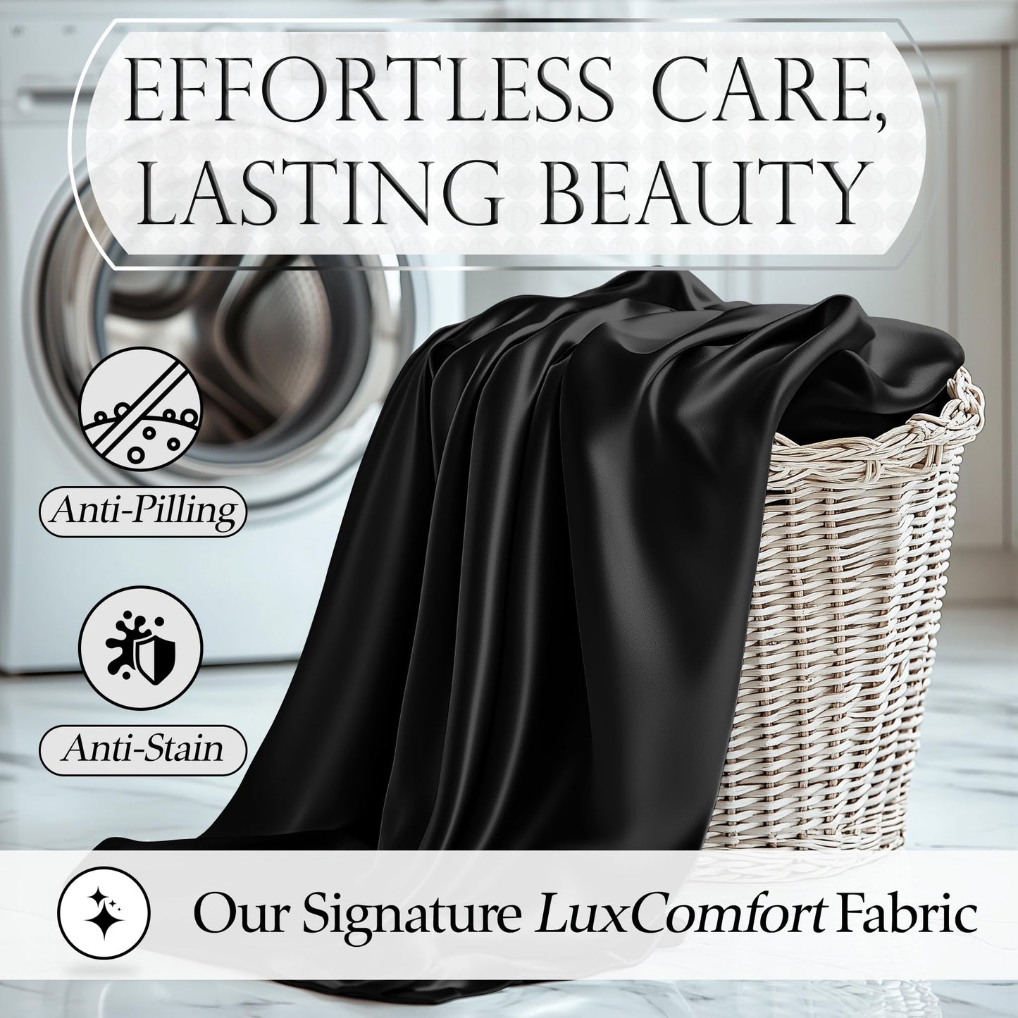 DECOLURE Satin Bed Sheets - 4 Piece Luxury Silky King Size Bedding Set - Softer Than Silk, Wrinkle-Free with 15” Deep Pocket Fitted Sheet, Perfect for Hair & Skin, Gifts for Women (Black)