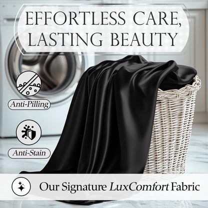 DECOLURE Satin Bed Sheets - 4 Piece Luxury Silky King Size Bedding Set - Softer Than Silk, Wrinkle-Free with 15” Deep Pocket Fitted Sheet, Perfect for Hair & Skin, Gifts for Women (Black)
