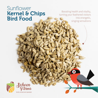 Schoen Farms Sunflower Kernels & Chips – 5 lb Bag – Hulled Sunflower Hearts Bird Seed – No-Mess Wild Bird Food for Finches, Chickadees & Nuthatches – Grown in Canada