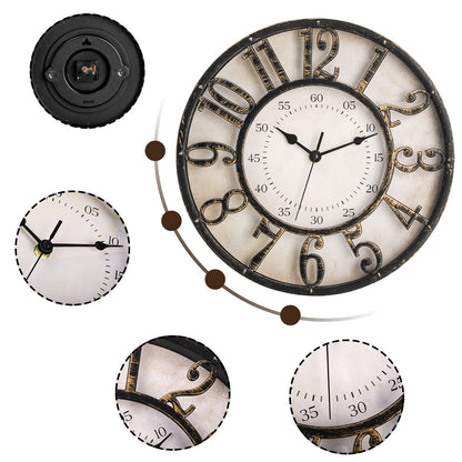 ZOOFOX Retro Wall Clock 12 Inch Silent Movement Battery Operated Decorative Round Quartz Wall Clock Raised 3D Arabic Numerals Wall Clock for Home Living Room Reading Room Kitchen Office