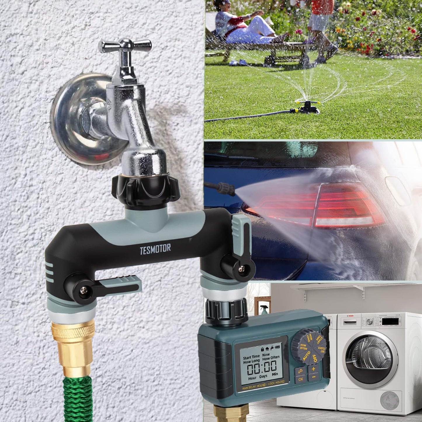 Tesmotor 2-Way Tap Splitter, 3/4 Inch 2 Way Hose Tap Splitter with 2 Individual Valves for Garden Kitchen Faucet