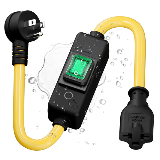 (1.5Feet) Heavy Duty SJTW 12AWG Outdoor Waterproof Extension Switch Cord, in-Line On/Off Switch Extension Cord, IP57 Waterproof,Max.20A 125V 4-in-1 T-Blade Female.