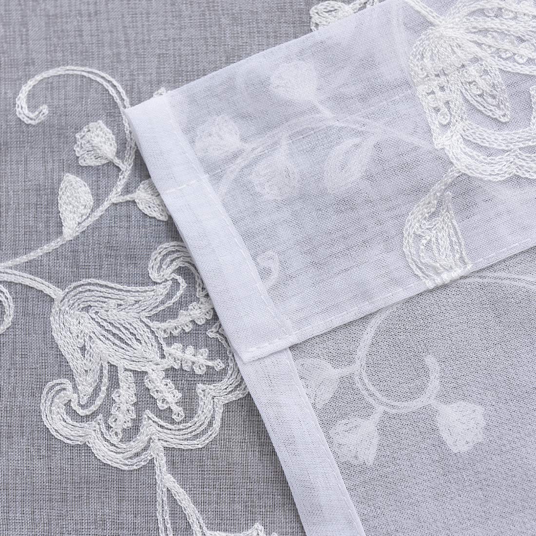Sheer Curtains Floral Embroidery White 84 Inch Long Rod Pocket Lace Drapes for Living room, Bedroom, 2 Panels, 52"x84", Semi Voile Pattern Outdoor Window Treatment Sets for Yard, Patio, Villa, Parlor.