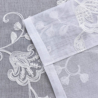 Sheer Curtains Floral Embroidery White 84 Inch Long Rod Pocket Lace Drapes for Living room, Bedroom, 2 Panels, 52"x84", Semi Voile Pattern Outdoor Window Treatment Sets for Yard, Patio, Villa, Parlor.
