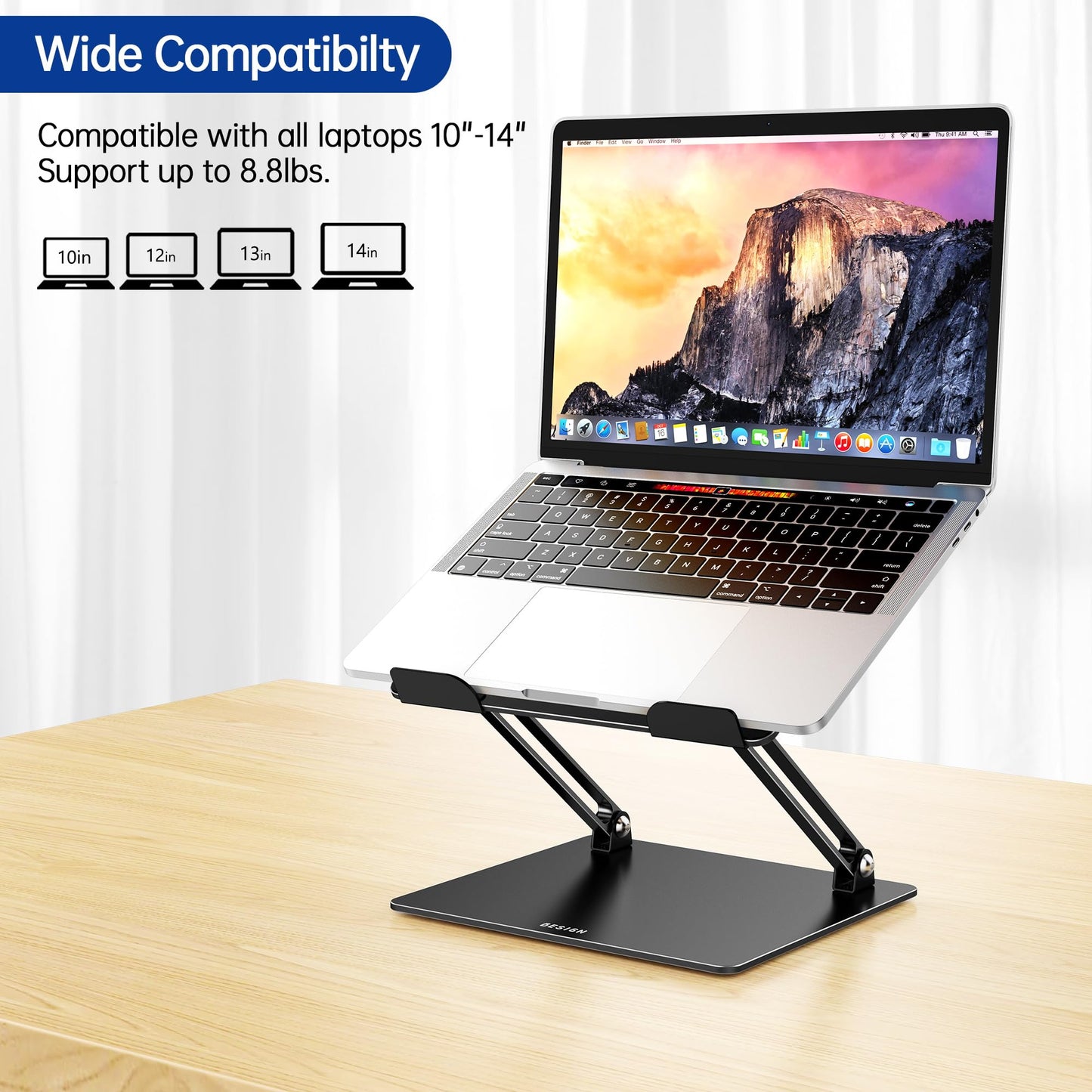 Besign LS10 Aluminum Laptop Stand, Ergonomic Adjustable Notebook Tablet Stand, Riser Holder Computer Stand Compatible with Air, Pro, Dell, HP, Lenovo More 10-14" Laptops (Black)