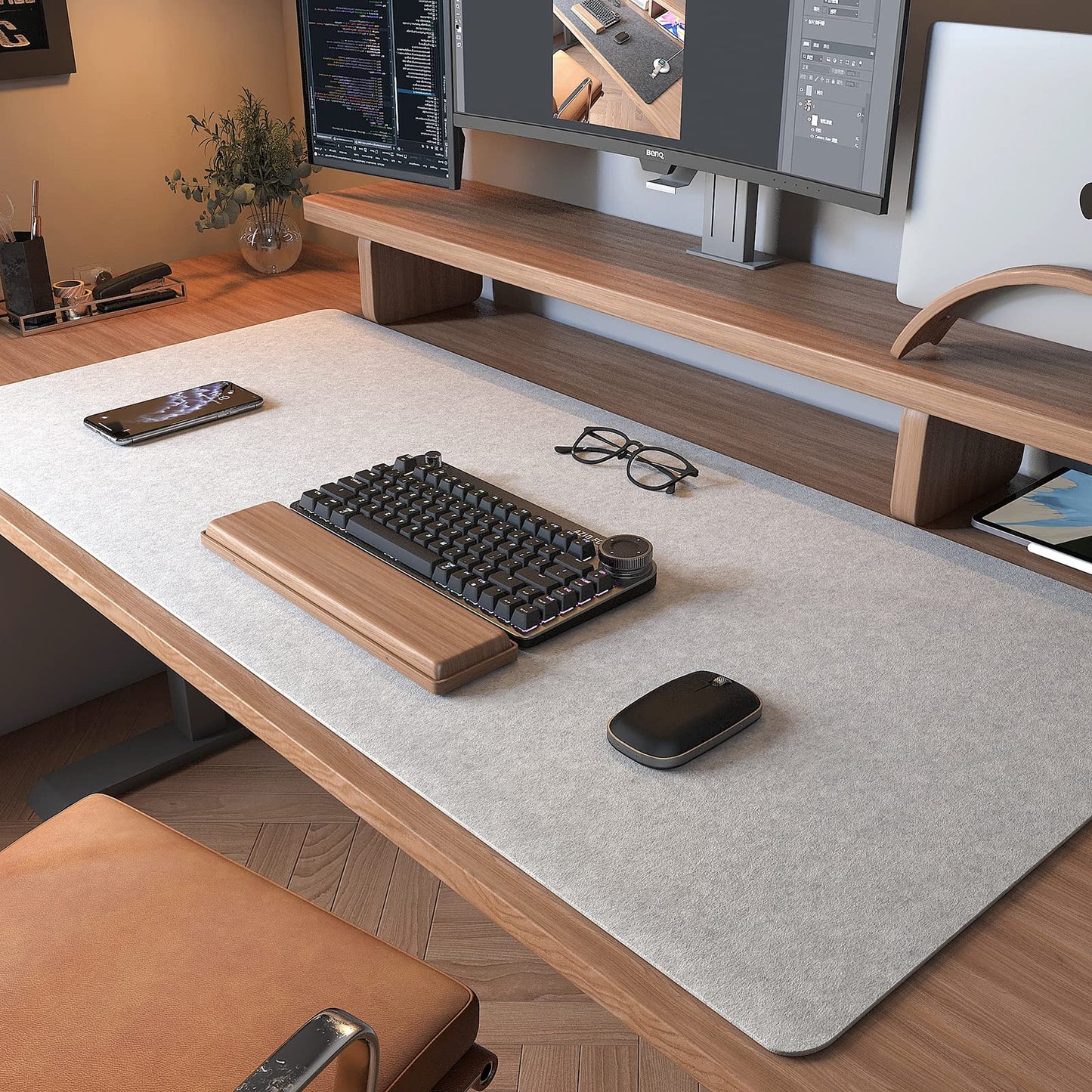 DAWNTREES Desk Mat, 40''x16'' Extra Large Felt Mouse Pad, Keyboard Mat,100X40cm Desk Pad Protector for PC,Computers, Laptops, Office and Home (Light Gray)