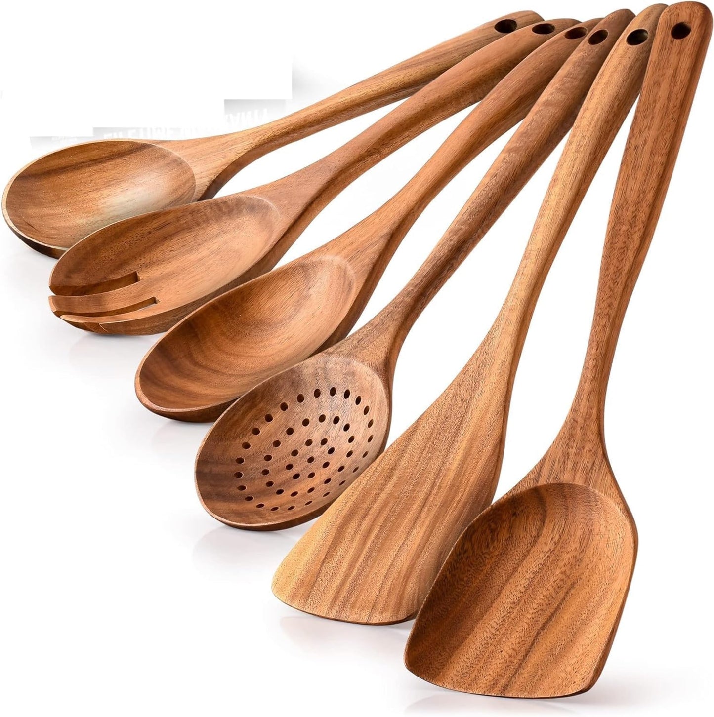 6-Pcs Wooden Spoons for Cooking - Smooth Finish Acacia Utensils -Wood Spoons for serving - -Non-Stick Cooking Utensils made of wood -