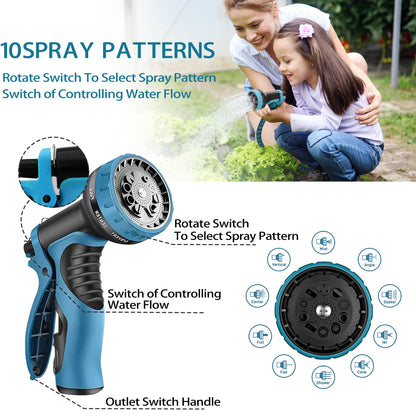 50 FT Garden Hose – 2026 Upgarded Expandable Garden Hose w/10 Pattern Spray Nozzle, 650psi Brass 3/4” Fittings – Lightweight, Durable, Kink-Free, Retractable Water Hoses for Gardening(Blue Black)