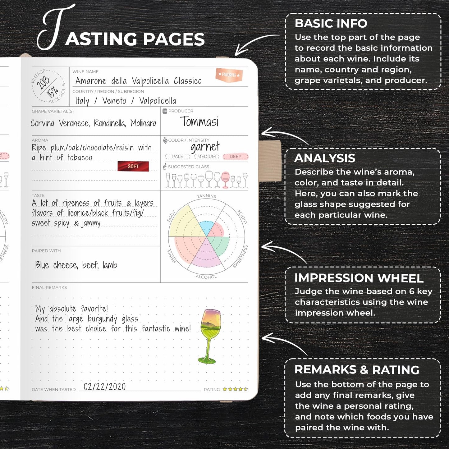 Clever Fox Wine Journal for Wine Tasting – Guided Wine Diary & Log Book with Tasting Instructions, Aroma Wheel, Food Pairing & Glass Guide – 132 Entries, Hardcover, A5 Size (Seashell)