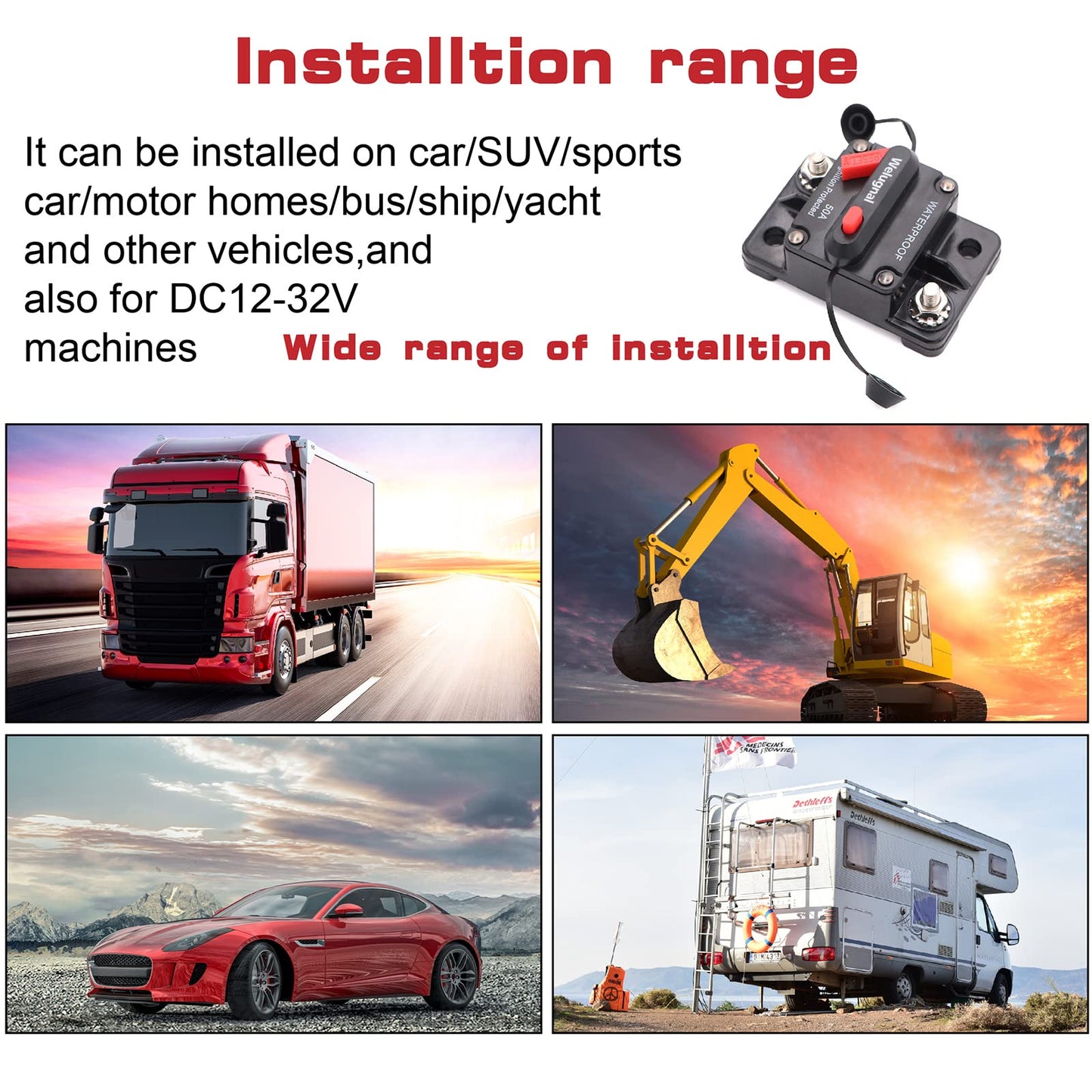 30 Amp Automotive Marine Circuit Breaker with Manual Reset Surface-Mount for Trolling Boat Motor Battery Thermal 12V-48V DC Waterproof